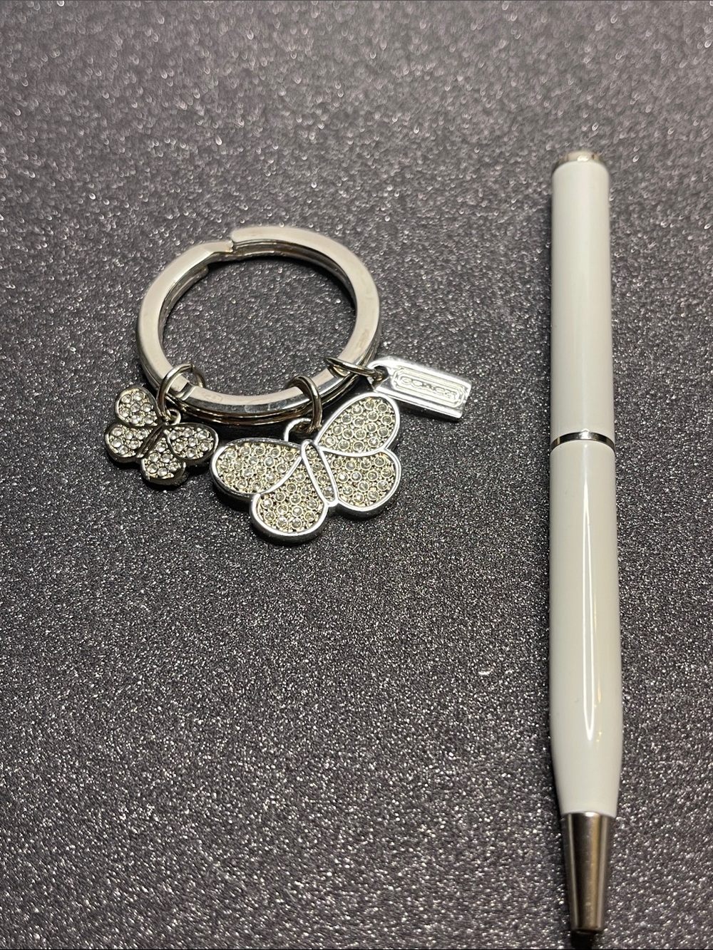 Coach Rhinestone Butterfly Keyring - Silver Crystal Accent and Coach Pen